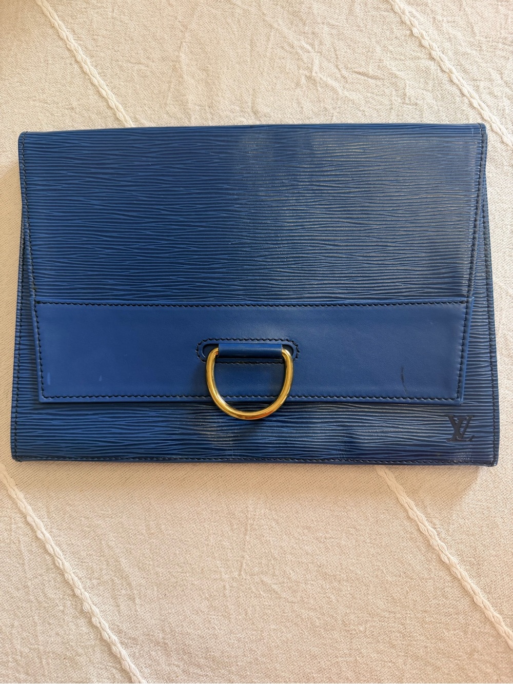 Louis Vuitton Navy Epi Leather Clutch with Gold D-Ring
